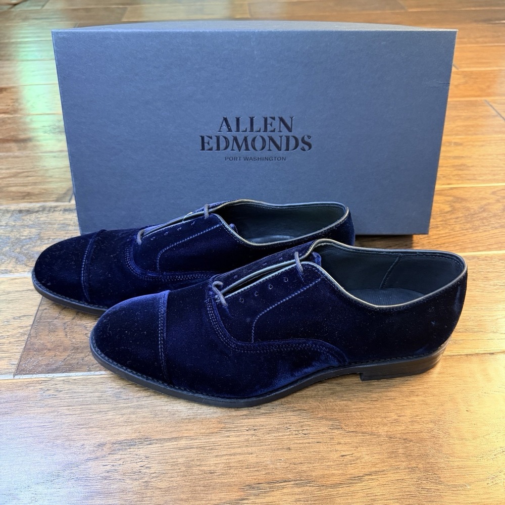 Allen Edmonds Park Avenue Velvet Oxford Navy Cap Toe Dress Shoes Men's Size 9